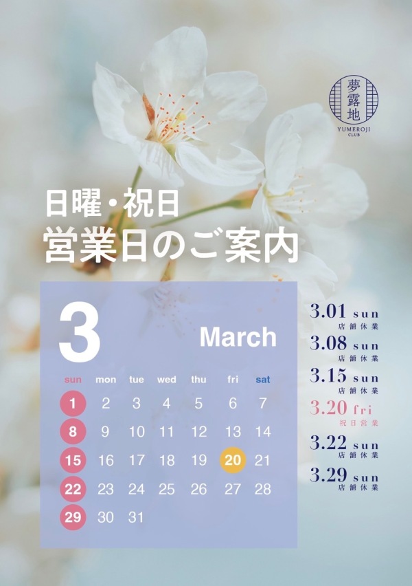 3月の営業スケジュール📅